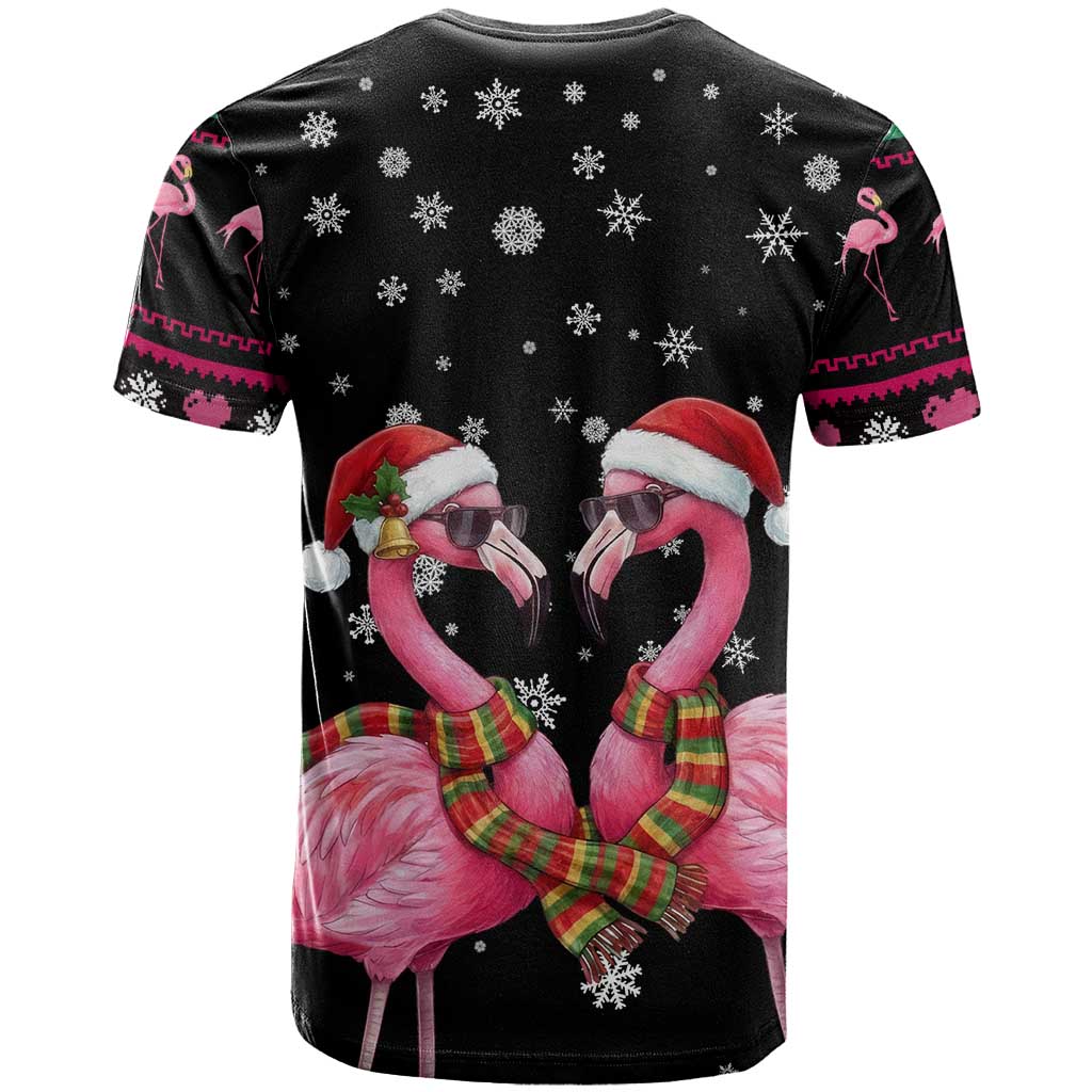 Flamingo Couple Christmas T-Shirt Xmas Holiday Patterns Graphic Tee