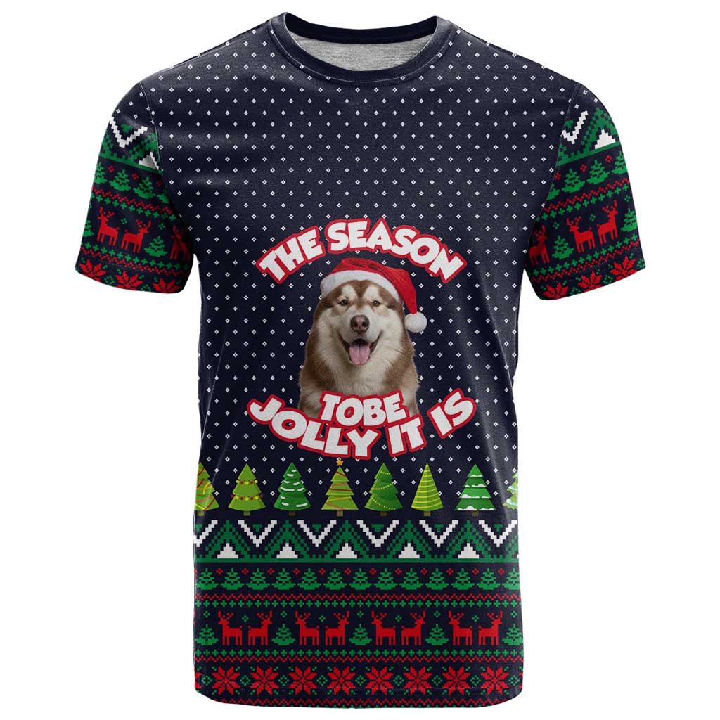 The Season To Be Jolly Siberian Husky Xmas Ball Christmas T-Shirt Xmas Holiday Patterns Graphic Tee