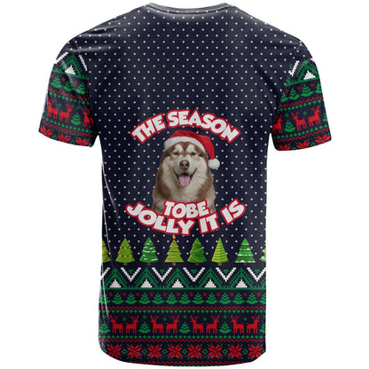 The Season To Be Jolly Siberian Husky Xmas Ball Christmas T-Shirt Xmas Holiday Patterns Graphic Tee