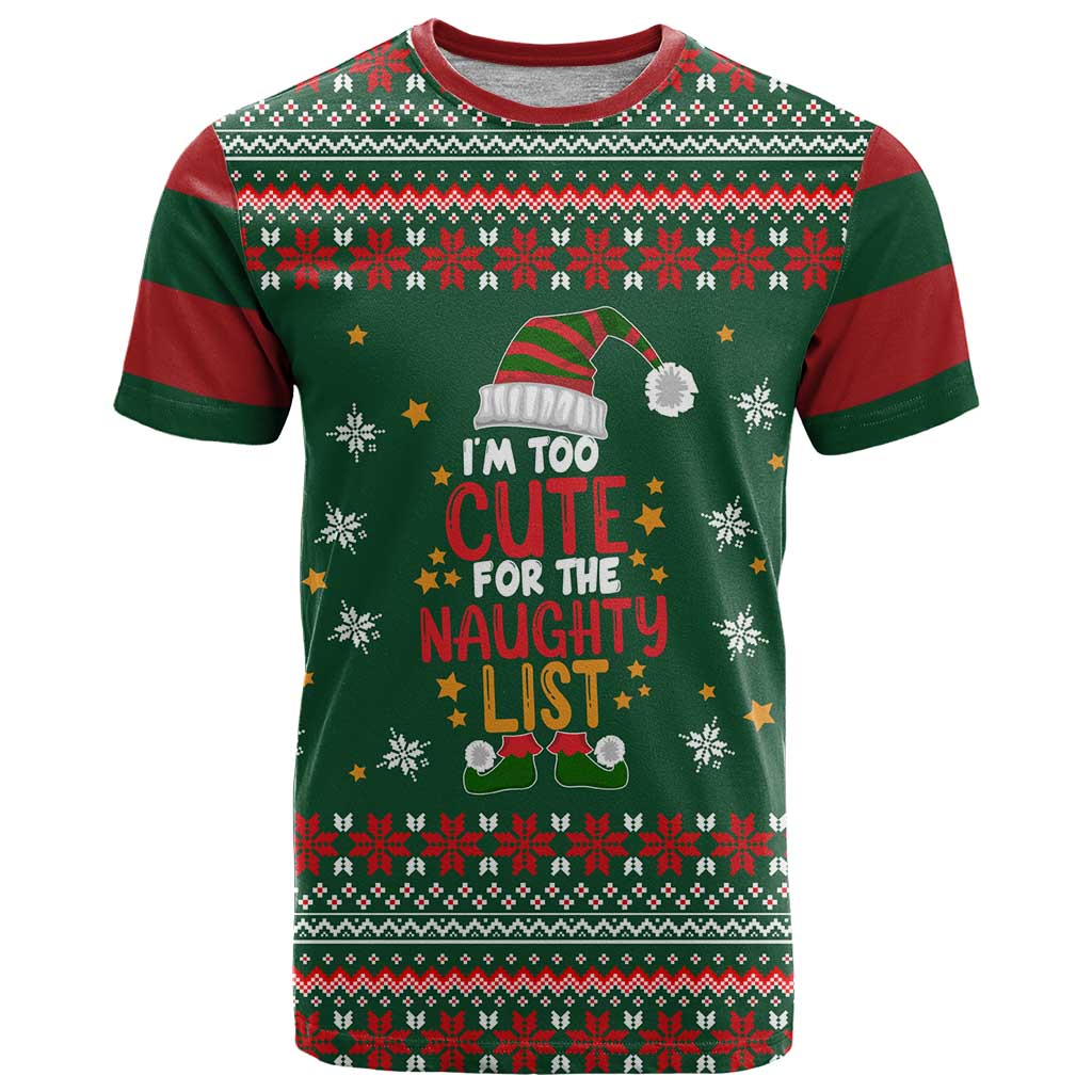Too Cute For The Naughty List Christmas T-Shirt Xmas Holiday Patterns Graphic Tee
