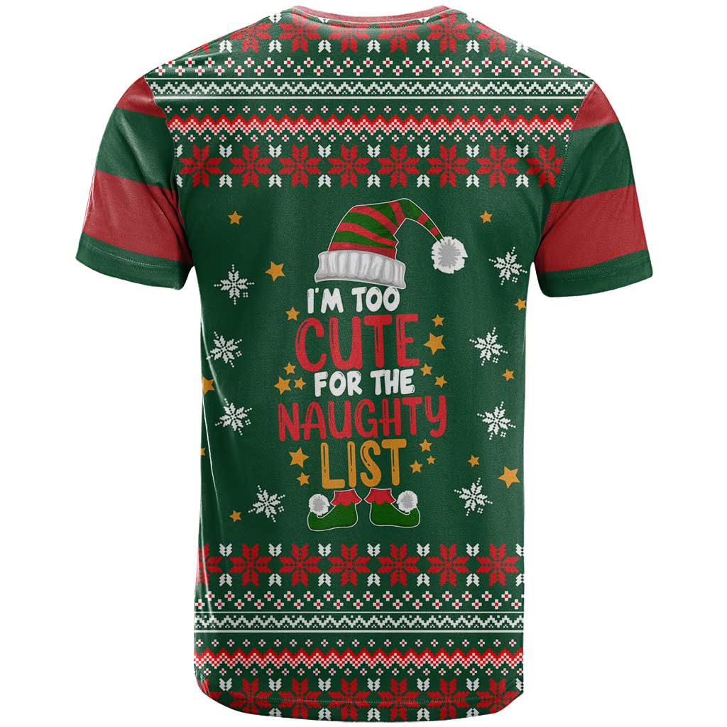 Too Cute For The Naughty List Christmas T-Shirt Xmas Holiday Patterns Graphic Tee