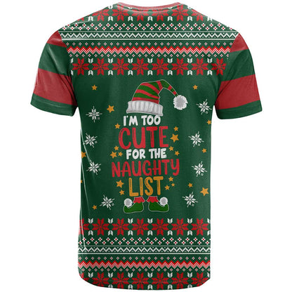 Too Cute For The Naughty List Christmas T-Shirt Xmas Holiday Patterns Graphic Tee