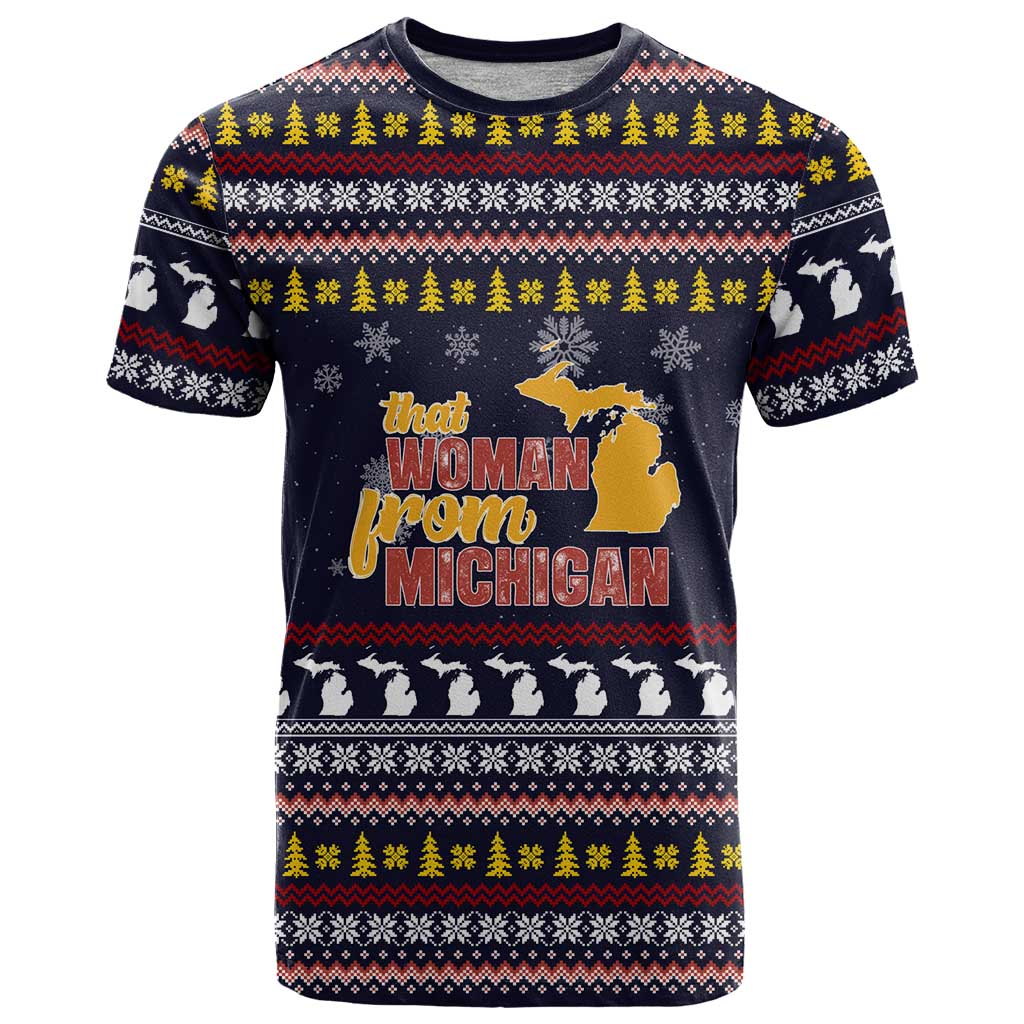 That Woman From Michigan Christmas T-Shirt Xmas Holiday Patterns Graphic Tee