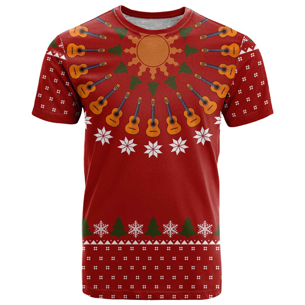 Guitar Lover Christmas T-Shirt Xmas Holiday Patterns Graphic Tee
