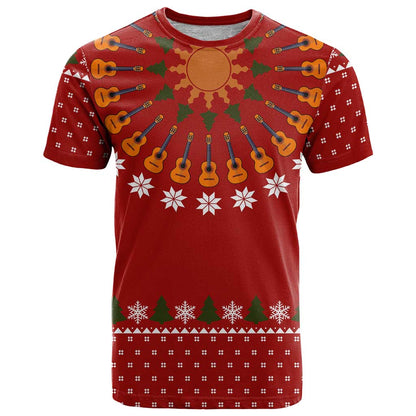 Guitar Lover Christmas T-Shirt Xmas Holiday Patterns Graphic Tee