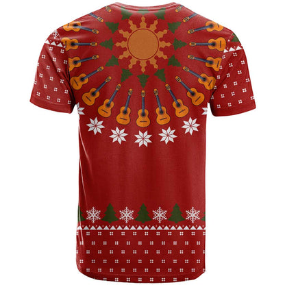 Guitar Lover Christmas T-Shirt Xmas Holiday Patterns Graphic Tee