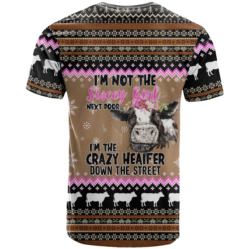 The Crazy Heifer Christmas T-Shirt Xmas Holiday Patterns Graphic Tee