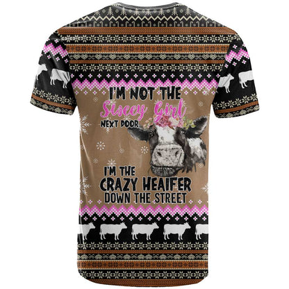 The Crazy Heifer Christmas T-Shirt Xmas Holiday Patterns Graphic Tee
