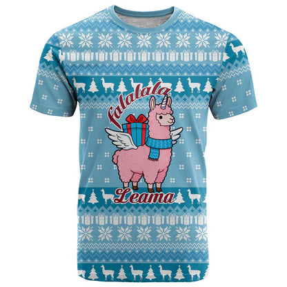 Pink Llama Christmas T-Shirt Xmas Holiday Patterns Graphic Tee