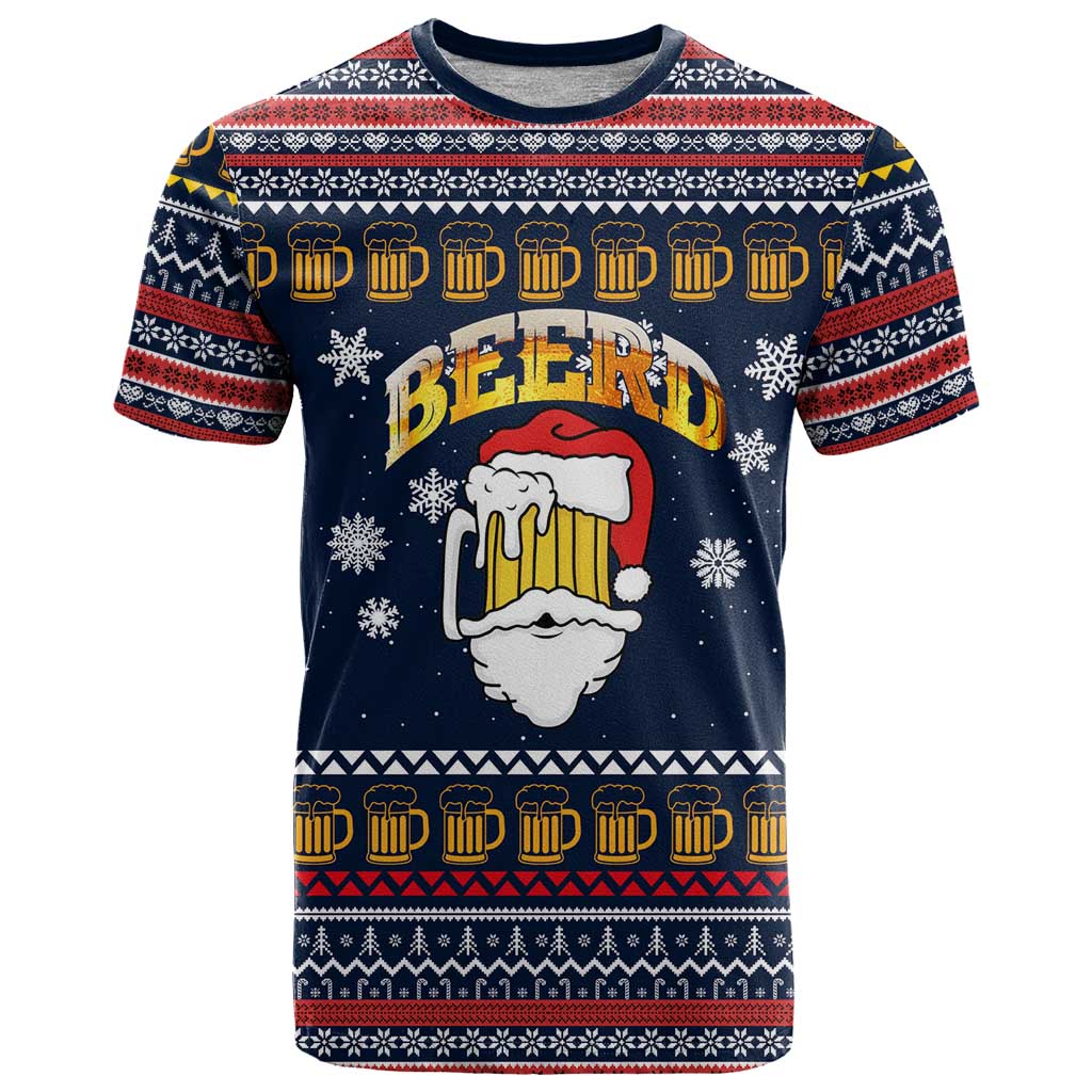 Santa Beerd Christmas T-Shirt Xmas Holiday Patterns Graphic Tee