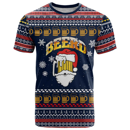 Santa Beerd Christmas T-Shirt Xmas Holiday Patterns Graphic Tee