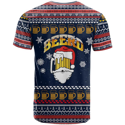 Santa Beerd Christmas T-Shirt Xmas Holiday Patterns Graphic Tee