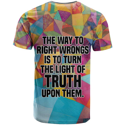 Ida B. Wells T-Shirt with Colorful Patchwork Pattern Design Confident Portrait Civil Rights and Journalism Tribute Graphic Tee