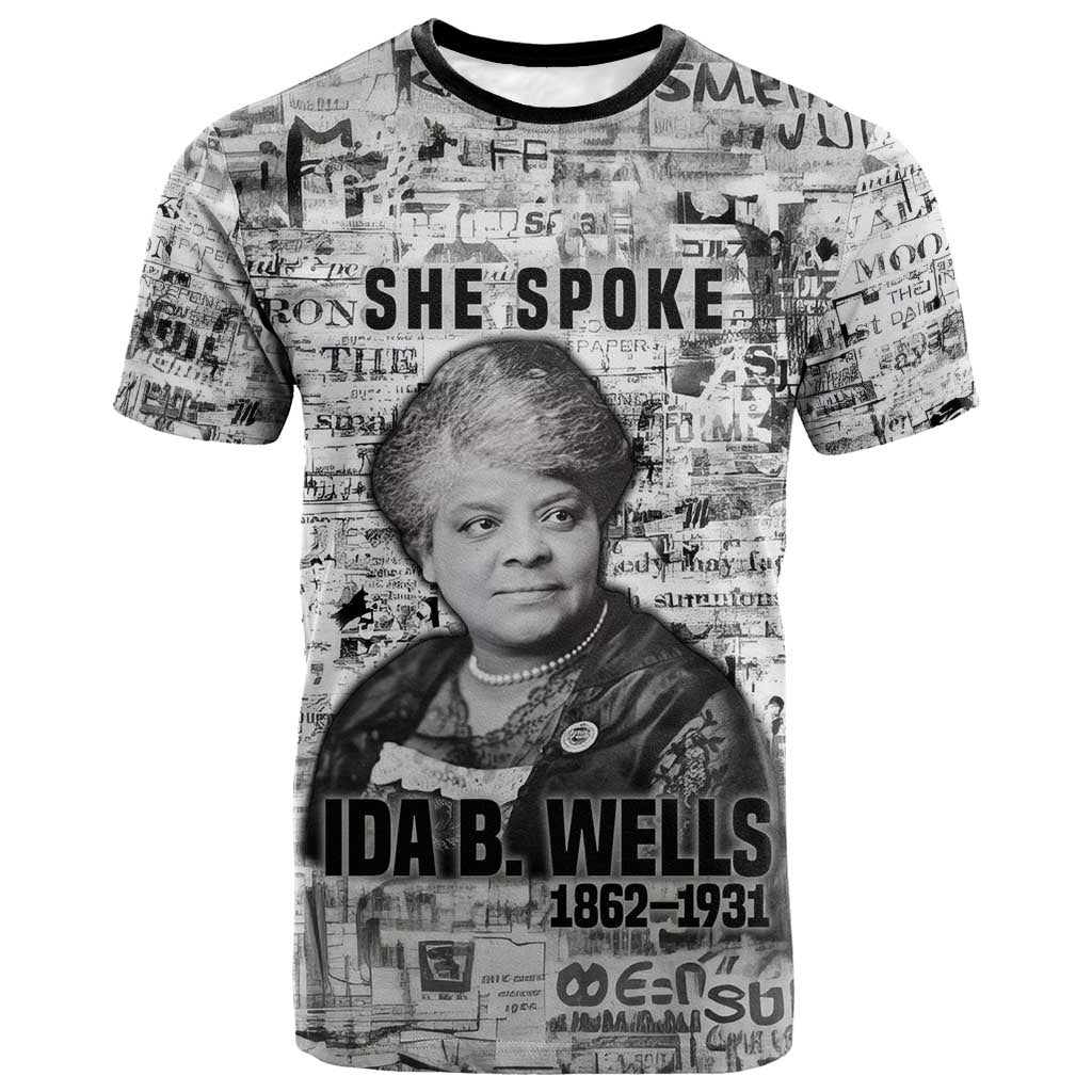 Ida B. Wells T-Shirt with Newspaper Collage Design Powerful Portrait Civil Rights and Free Press Tribute Graphic Tee