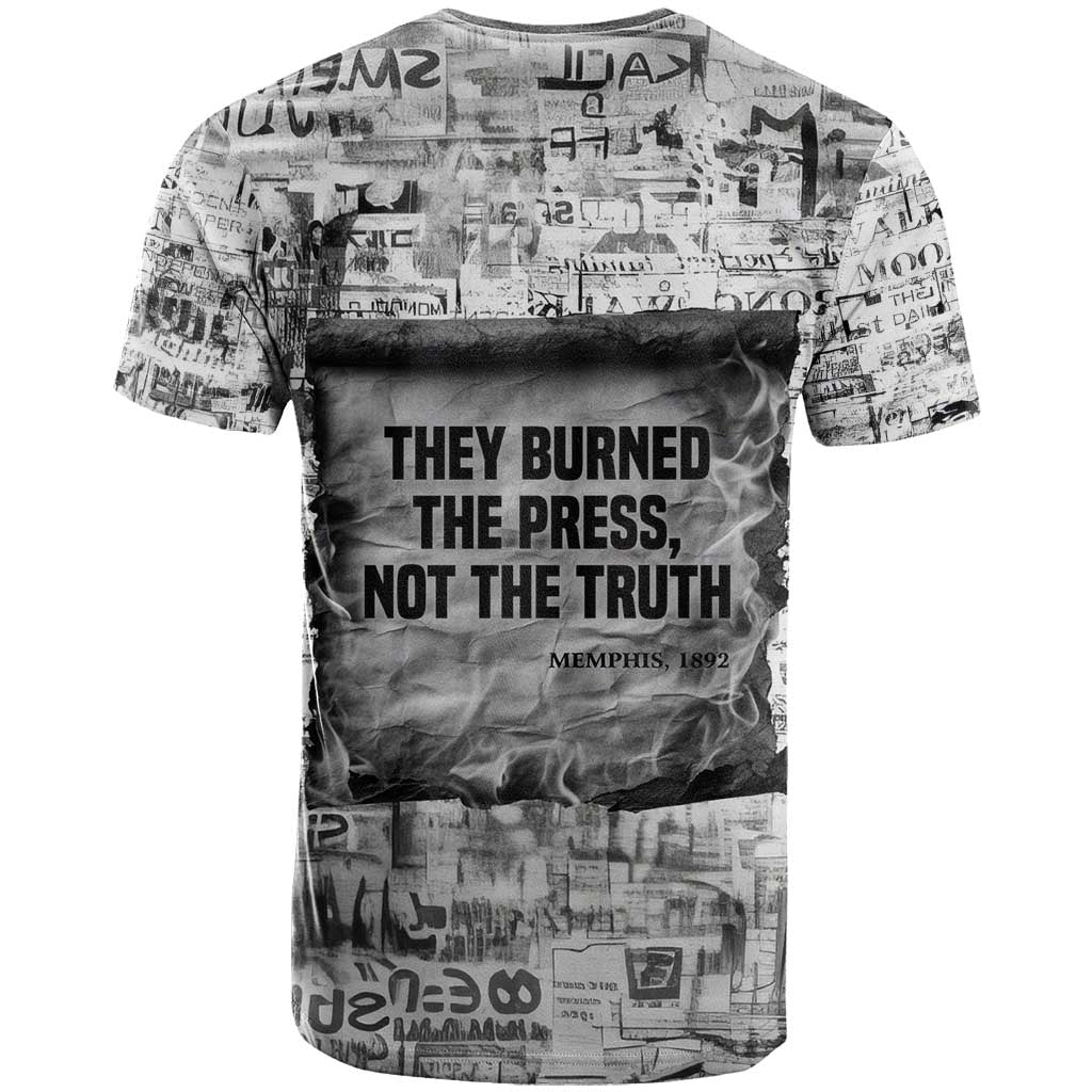 Ida B. Wells T-Shirt with Newspaper Collage Design Powerful Portrait Civil Rights and Free Press Tribute Graphic Tee