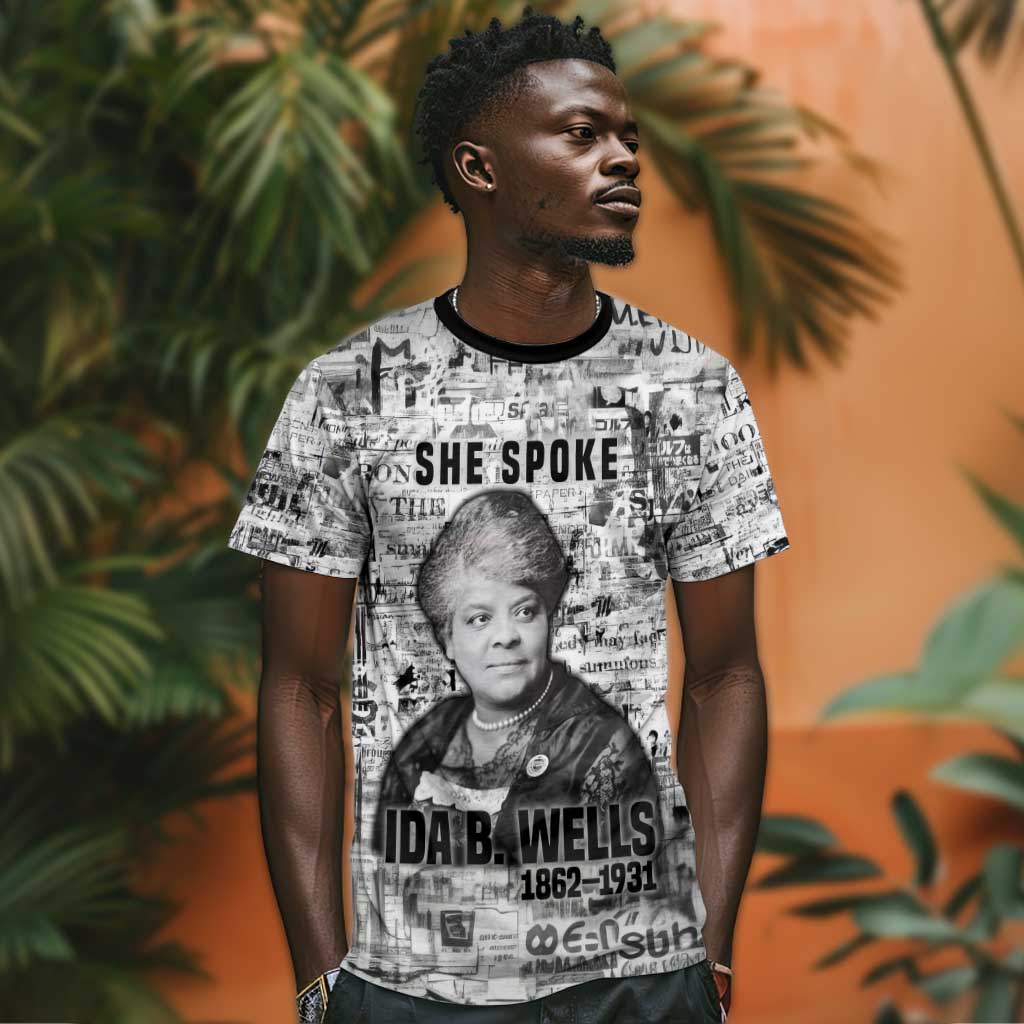 Ida B. Wells T-Shirt with Newspaper Collage Design Powerful Portrait Civil Rights and Free Press Tribute Graphic Tee