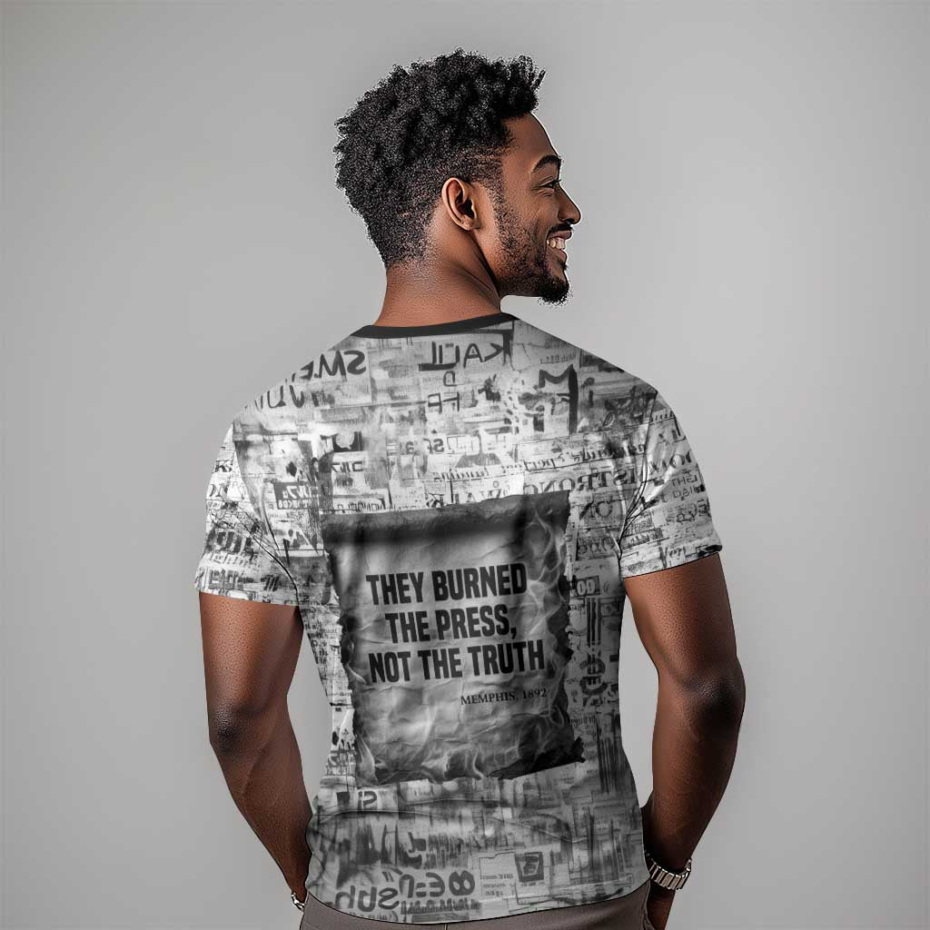 Ida B. Wells T-Shirt with Newspaper Collage Design Powerful Portrait Civil Rights and Free Press Tribute Graphic Tee