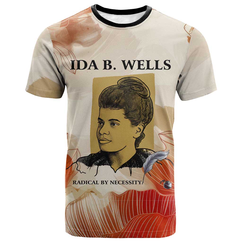 Ida B. Wells T-Shirt with Floral Pen Design Illustrated Portrait Civil Rights and Journalism Tribute Graphic Tee
