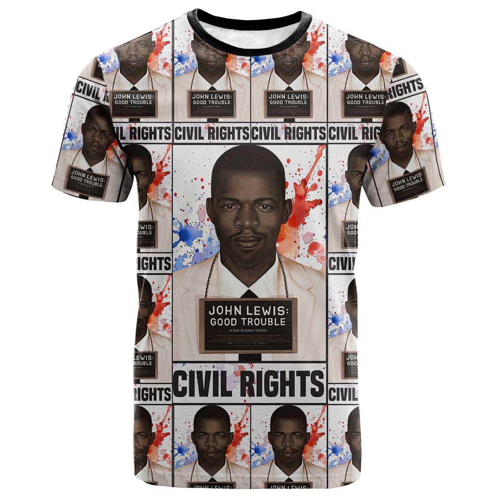 John Lewis T-Shirt with Mugshot Collage Design Civil Rights Portrait Good Trouble Tribute Graphic Tee