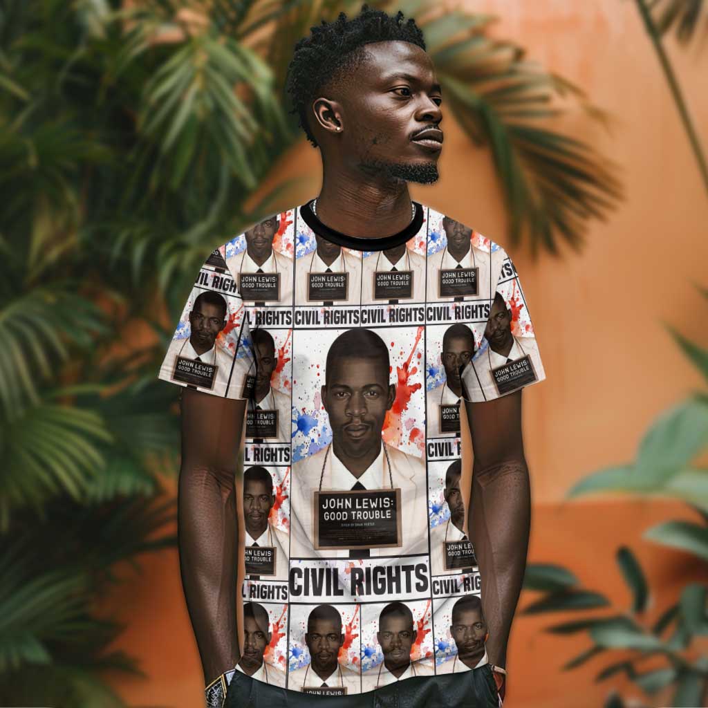 John Lewis T-Shirt with Mugshot Collage Design Civil Rights Portrait Good Trouble Tribute Graphic Tee