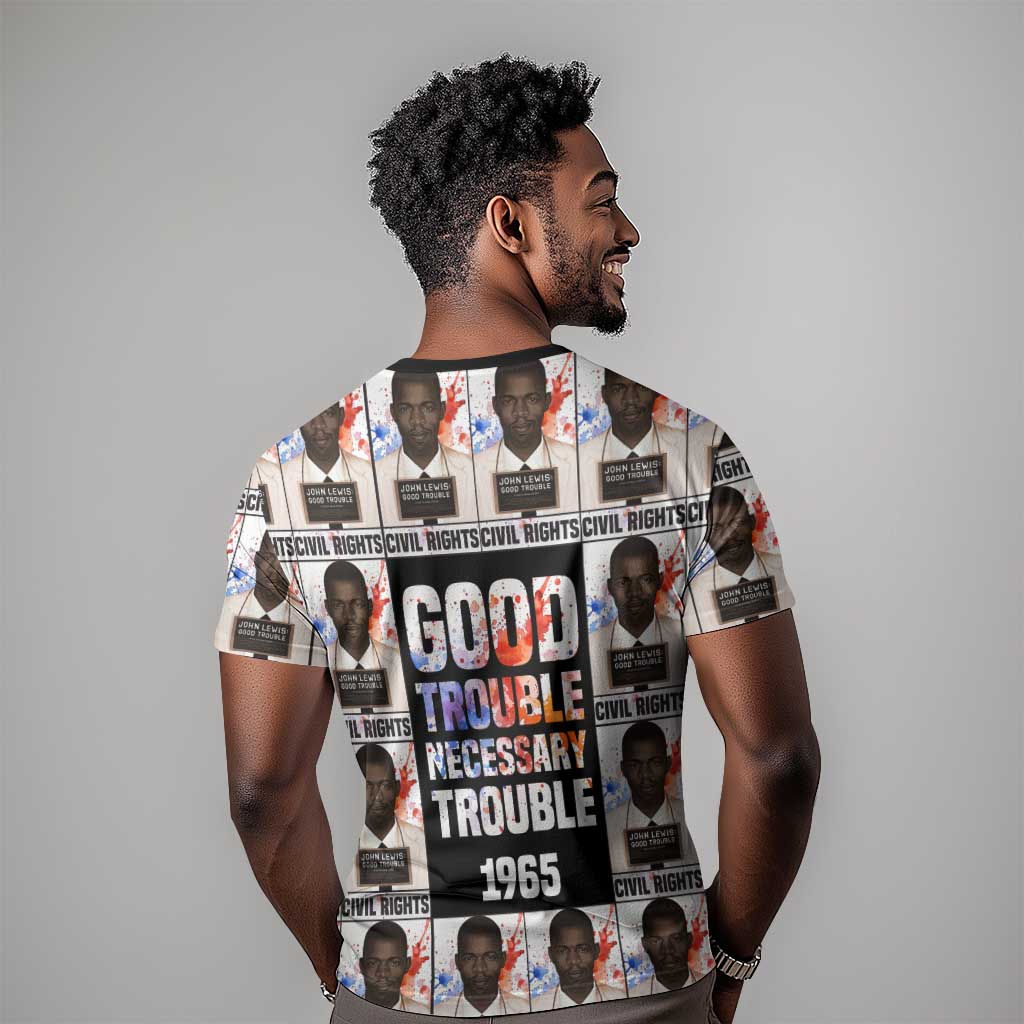John Lewis T-Shirt with Mugshot Collage Design Civil Rights Portrait Good Trouble Tribute Graphic Tee