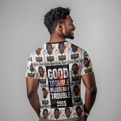 John Lewis T-Shirt with Mugshot Collage Design Civil Rights Portrait Good Trouble Tribute Graphic Tee
