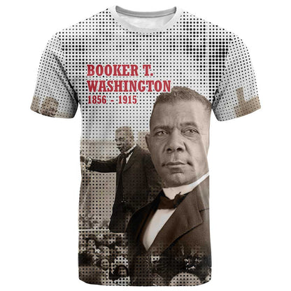 Booker T. Washington T-Shirt Halftone Portrait Design Tilling a Field Quote Historical Civil Rights Tribute Graphic Tee