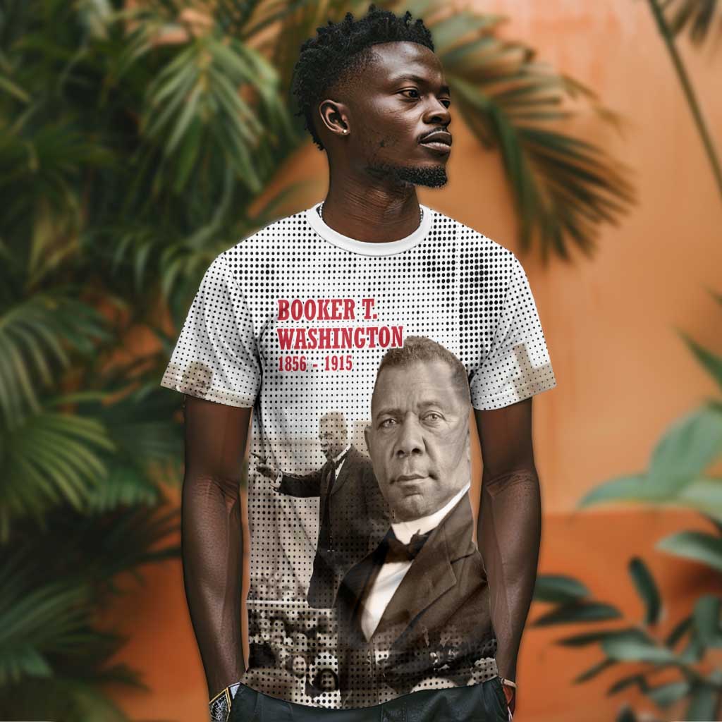 Booker T. Washington T-Shirt Halftone Portrait Design Tilling a Field Quote Historical Civil Rights Tribute Graphic Tee