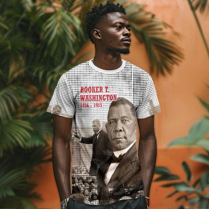 Booker T. Washington T-Shirt Halftone Portrait Design Tilling a Field Quote Historical Civil Rights Tribute Graphic Tee