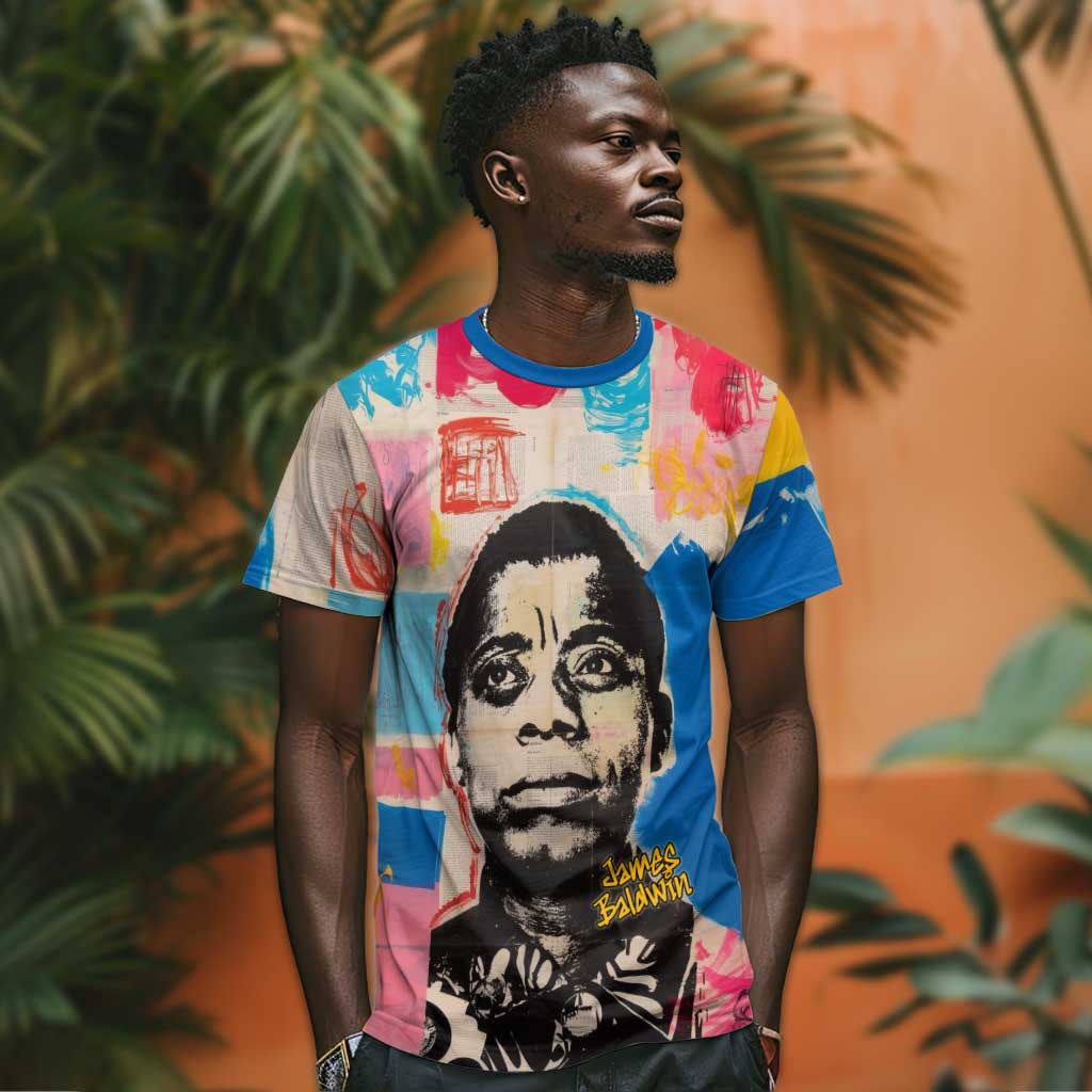 James Baldwin T-Shirt Colorful Graffiti Style Portrait The Fire Next Time Text Bold Civil Rights Tribute Graphic Tee