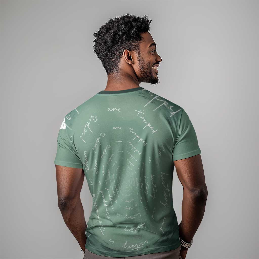 James Baldwin T-Shirt Green Handwritten Script Design Smiling Portrait Civil Rights and Literature Graphic Tee
