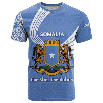Somalia T-Shirt with Coat of Arms One Star One Nation Blue White Spirit Graphic Tee