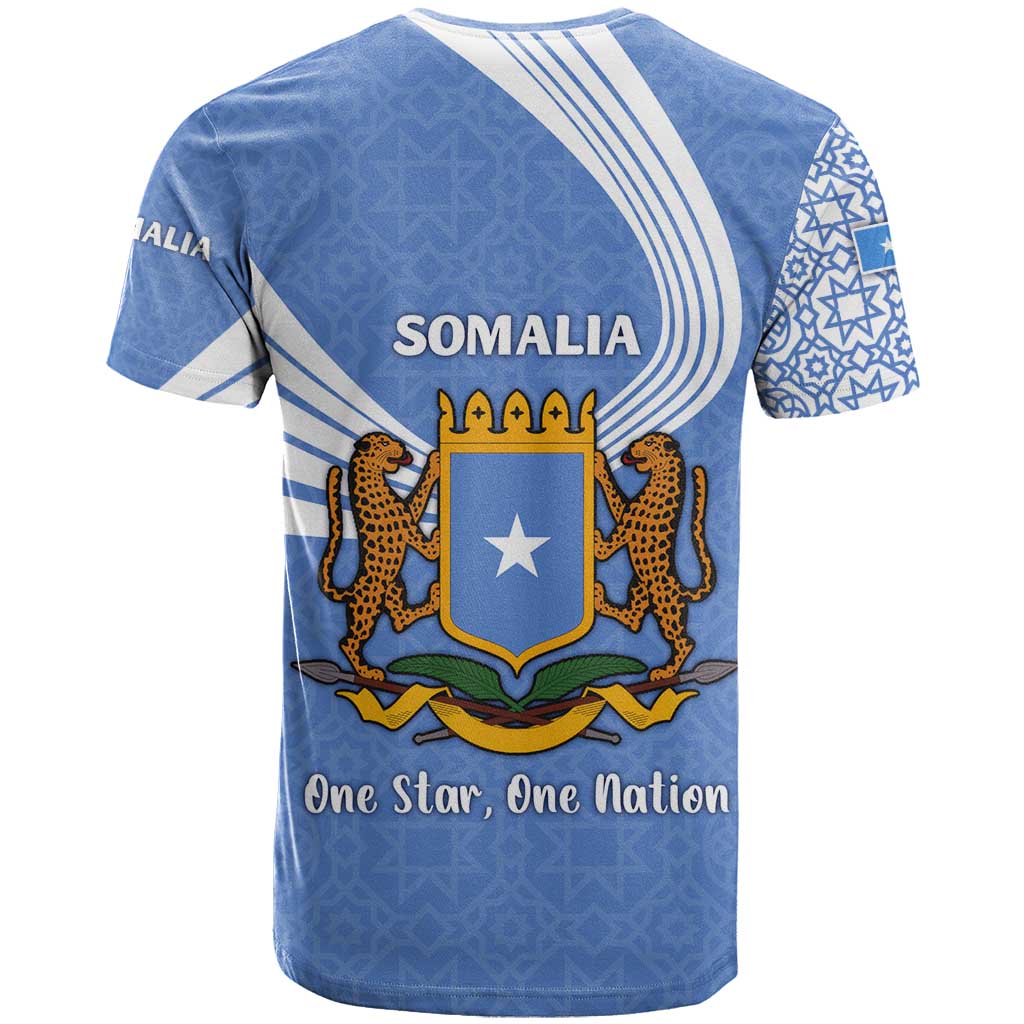 Somalia T-Shirt with Coat of Arms One Star One Nation Blue White Spirit Graphic Tee