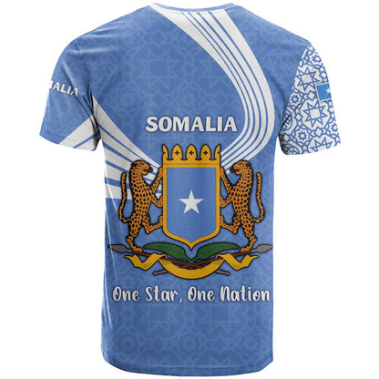 Somalia T-Shirt with Coat of Arms One Star One Nation Blue White Spirit Graphic Tee