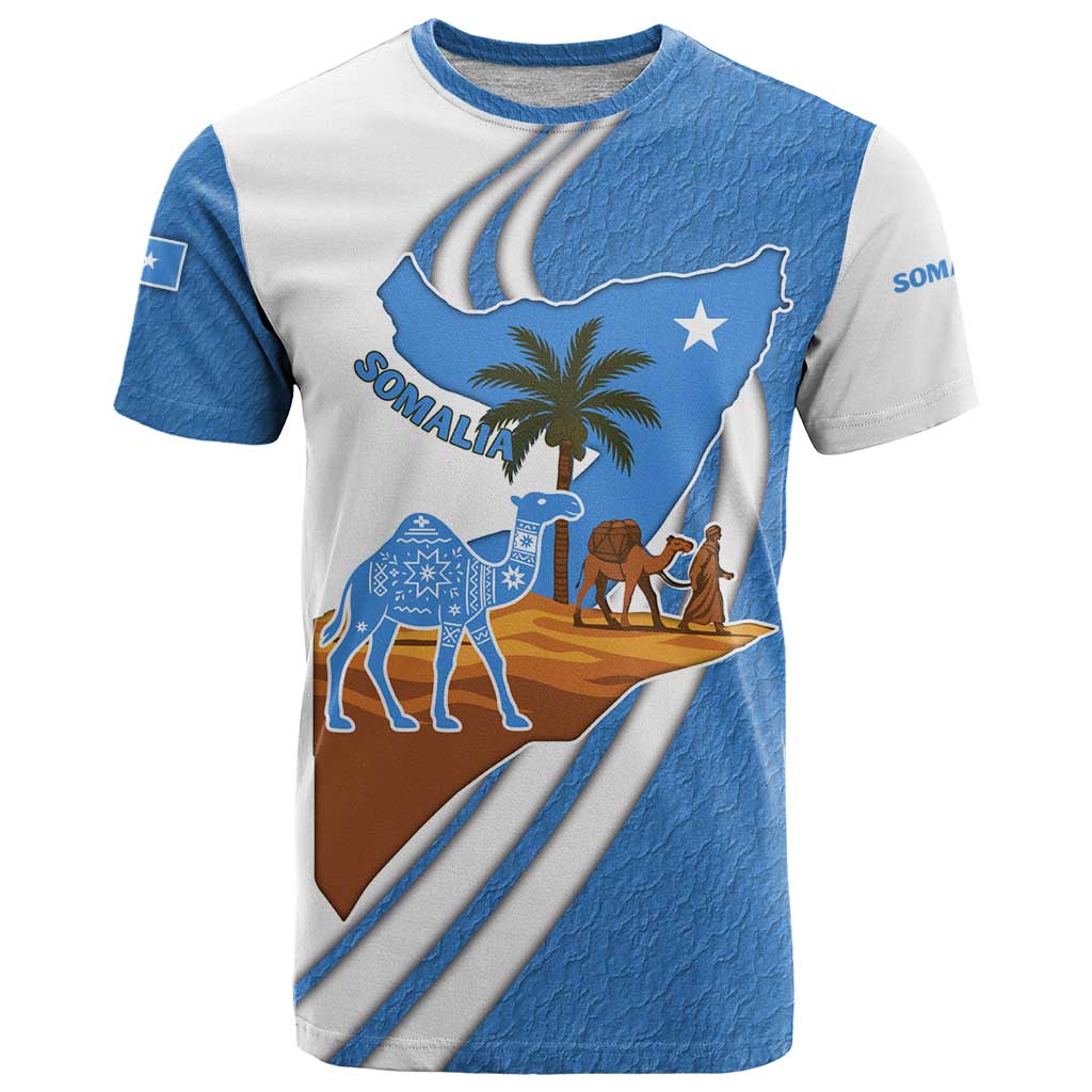 Somalia T-Shirt with Camel Desert Map Palm Tree Heritage Spirit Graphic Tee