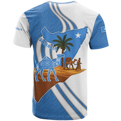 Somalia T-Shirt with Camel Desert Map Palm Tree Heritage Spirit Graphic Tee
