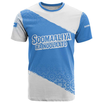 Somalia T-Shirt with Soomaaliya Ha Noolaato Nomad Moon Flag Spirit Graphic Tee