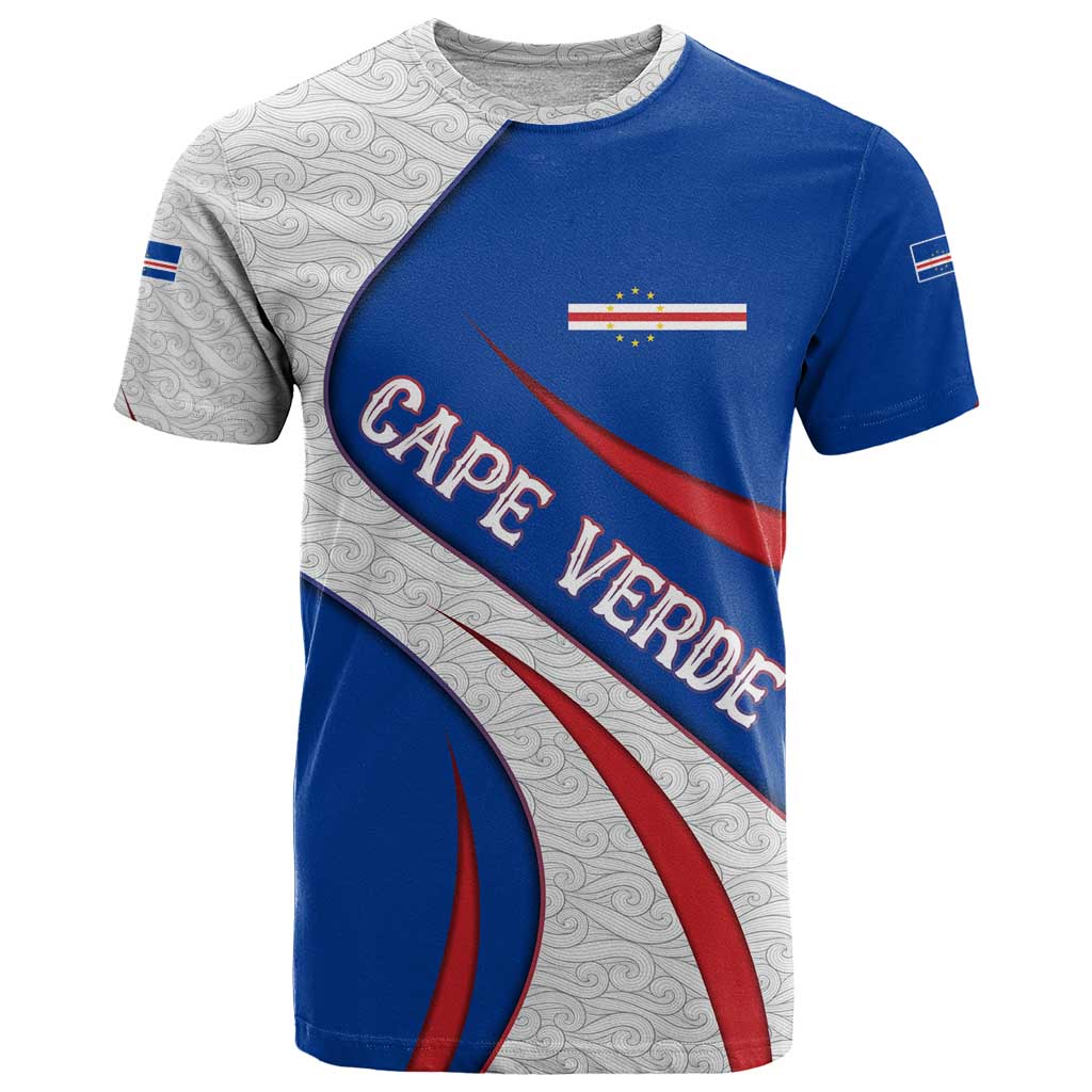 Cape Verde T-Shirt with Blue Red Flag Nós Kretxeu Spirit Graphic Tee