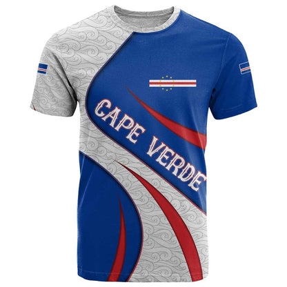 Cape Verde T-Shirt with Blue Red Flag Nós Kretxeu Spirit Graphic Tee
