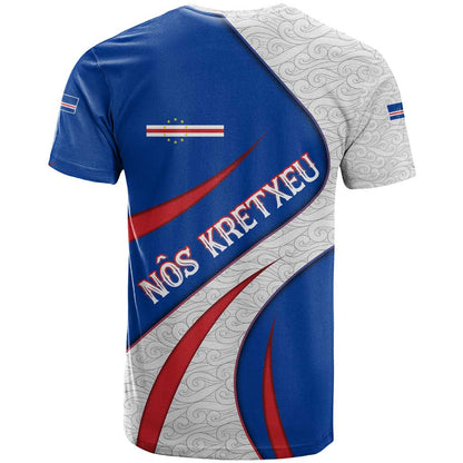 Cape Verde T-Shirt with Blue Red Flag Nós Kretxeu Spirit Graphic Tee