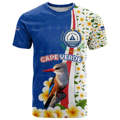 Cape Verde T-Shirt with Kingfisher Bird Floral Flag Spirit Graphic Tee