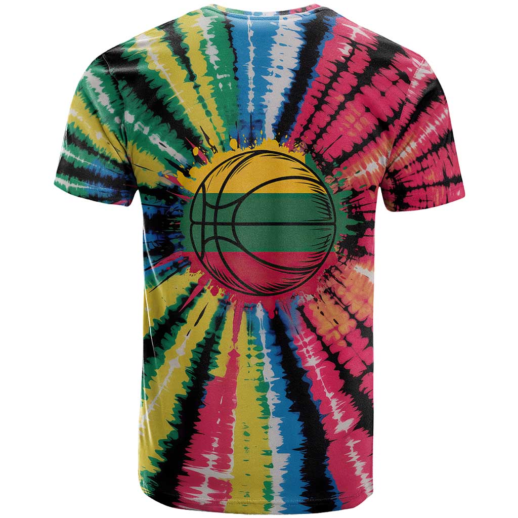 Lithuania Tie Dye Basketball T-Shirt with Skeleton Dunk Graphic and Retro Colors Graphic Tee