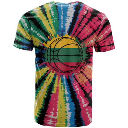 Lithuania Tie Dye Basketball T-Shirt with Skeleton Dunk Graphic and Retro Colors Graphic Tee