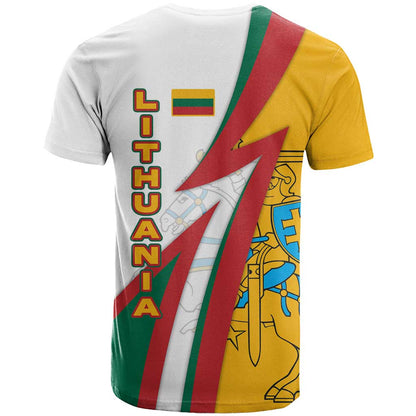Lithuania Flag Colors T-Shirt with Vytis Knight Design and Bold Lightning Motif Graphic Tee