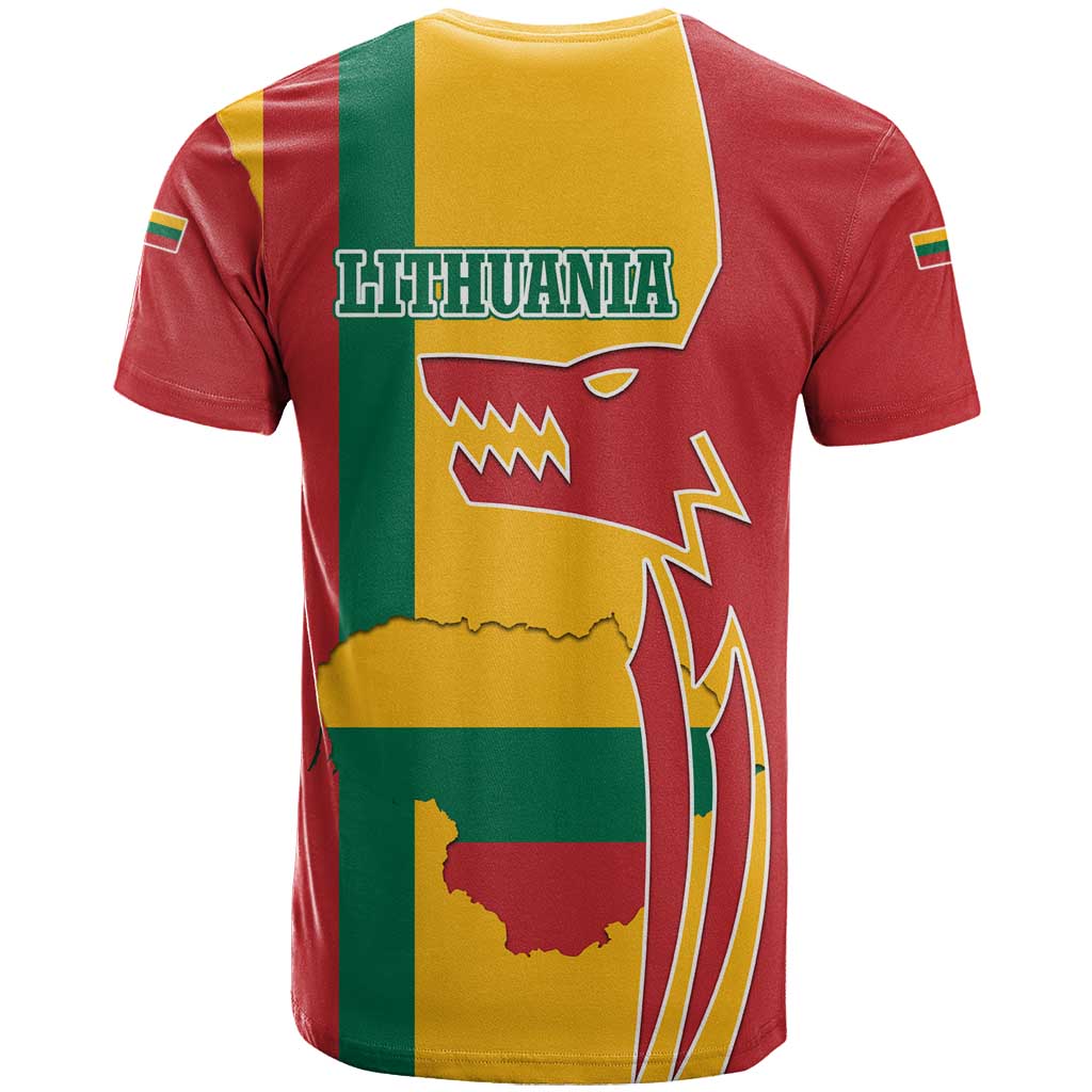 Lithuania Red T-Shirt with Bold Vytis Cross Design and Tricolor Flag Accents Graphic Tee