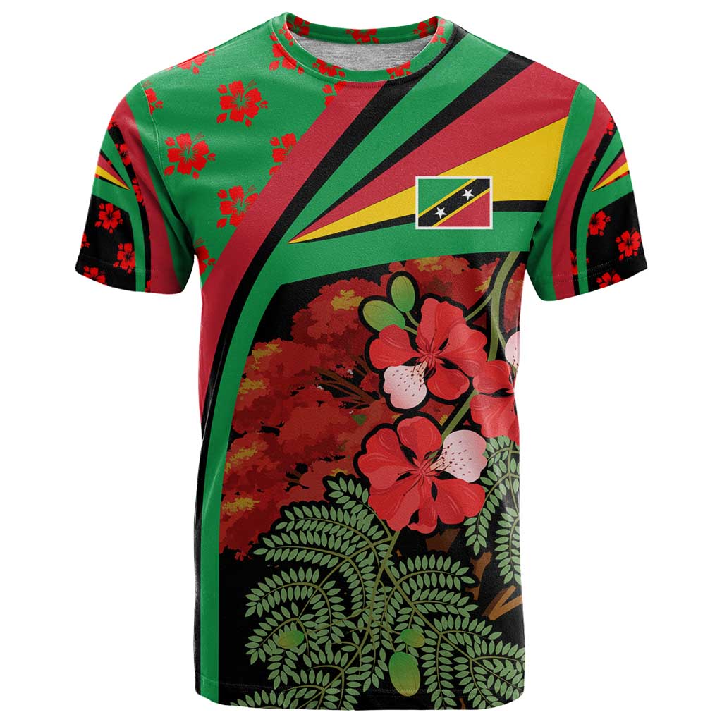 Saint Kitts and Nevis T-Shirt with Flag Colors and Tropical Island Design Graphic Tee