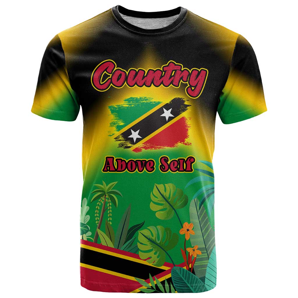 Saint Kitts and Nevis T-Shirt with Coat of Arms and Flag Pattern Design Graphic Tee