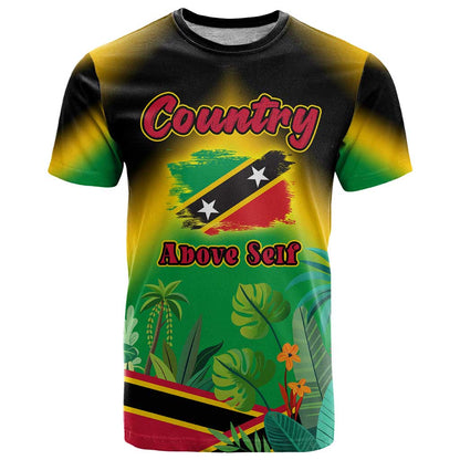 Saint Kitts and Nevis T-Shirt with Coat of Arms and Flag Pattern Design Graphic Tee