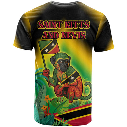 Saint Kitts and Nevis T-Shirt with Coat of Arms and Flag Pattern Design Graphic Tee