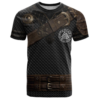 Viking Armor T-Shirt Vegvisir With Silver Chain Link Graphic Tee